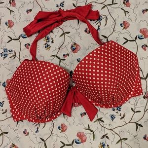 red and white polka dot bikini top - 34E
